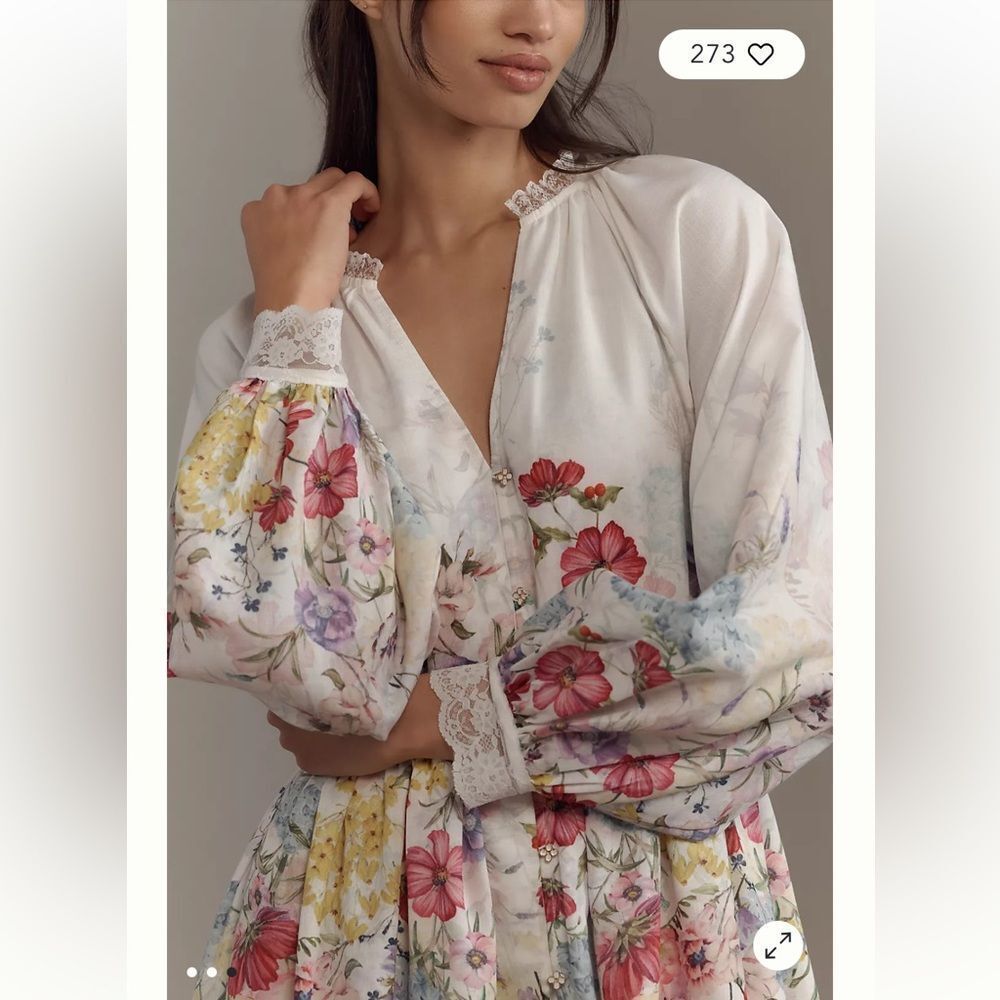 Anthropologie Let Me Be Long-Sleeve V-Neck Floral A-Line Midi Dress